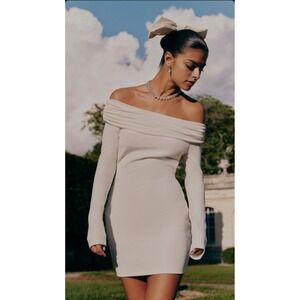 Nana Jacqueline Chantel Dress White Off Shoulder Open Back Mini Dress Size L NWT